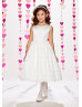 A-line Beaded Lace Satin Tea Length Wedding Flower Girl Dress